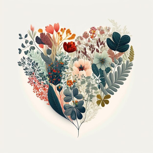 Valentine's Day Heart with Vintage Floral Design- A Romantic and Nature-Inspired Vector Card