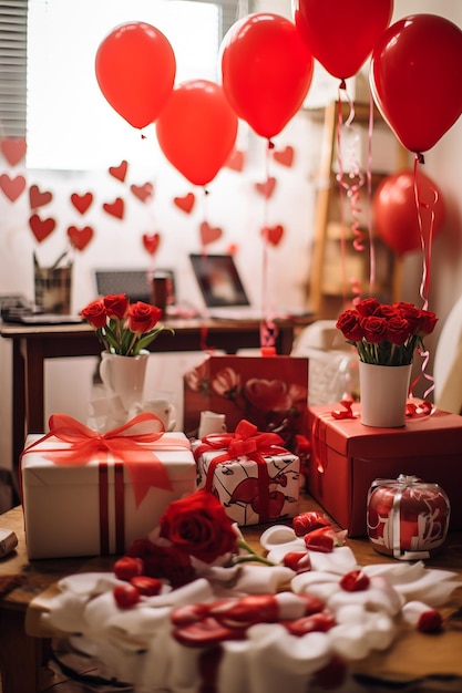 Foto un'allestimento per la casa di san valentino con decorazioni fai da te e regali fatti a mano