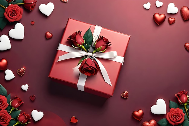 Valentine's Day Kraft paper gift boxes with red ribbon and small hearts photo Playground AI platform