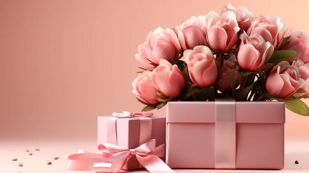 Valentine's day and mother's day concept with pink flower and gift box