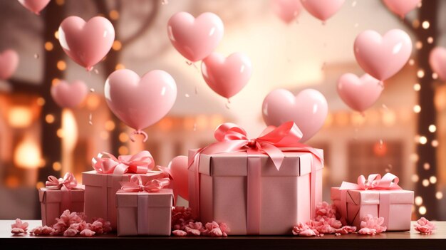 Valentine's day and mother's day concept with pink flower and gift box