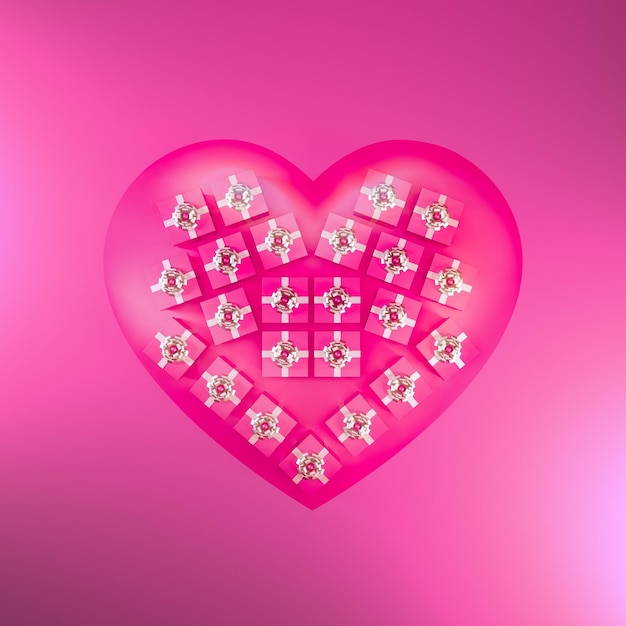 Photo valentine's day present idea concept banner with pink gift boxes on pink hearth icon background.