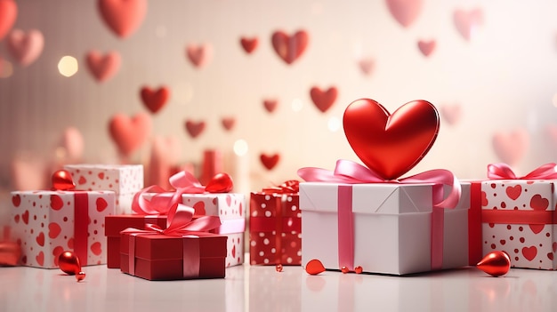 Valentine's day red hearts and gift boxes