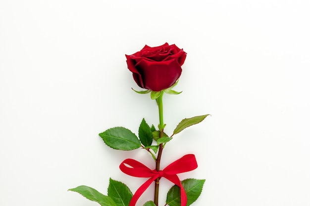 バレンタイン・デー。リボン付きの赤いバラ