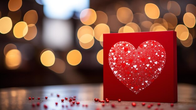Valentine's day special card on a wooden table blurred lighting as the backdrop Generative AI
