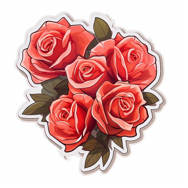 Valentine's day sticker with red roses isolated on white background