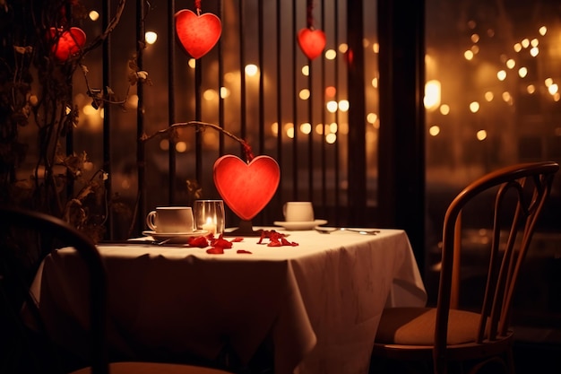 バレンタインデーのテーブル 背景の壁紙 AI生成