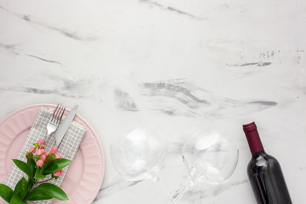 접시, 와인, 안경 발렌타인 테이블 설정