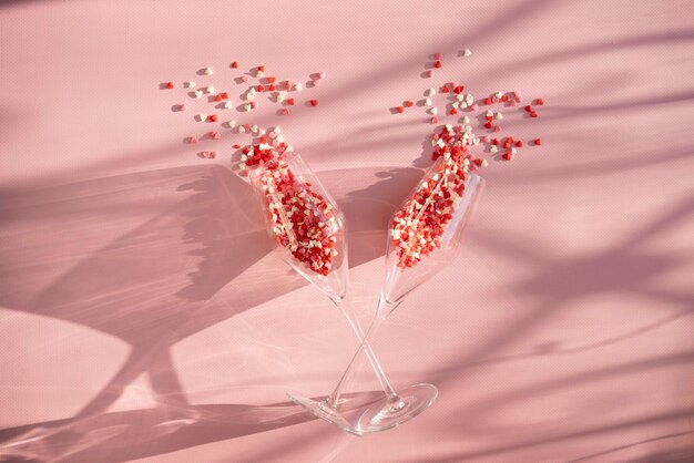 Valentine's Day, two glasses with hearts.