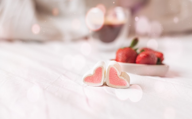 Valentine's Day with heart shaped marshmallows