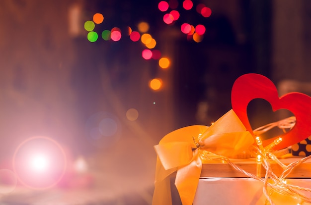 Valentine's day, wooden heart and bow