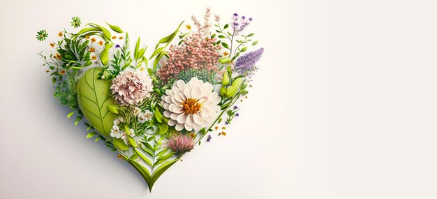 Valentine's DayRomantic and colorful background with flowers and foliage over white