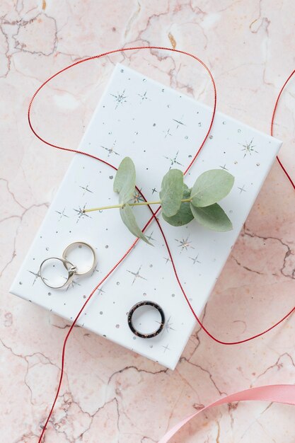 Valentine&amp;#39;s surprise gift on a pink marble table