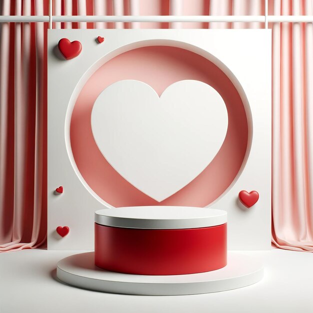 Photo valentine's themed pedestal podium with heartshaped window background