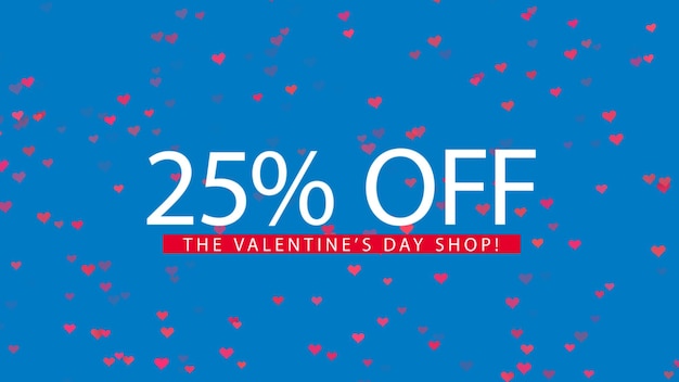 Photo valentine sales 25 off text on blue and flying hearts valentine big sale concept advertising discount slogan promo intro outro for holiday sales 3d render