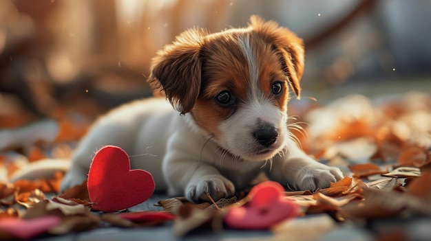 Foto un cucciolo a tema di san valentino