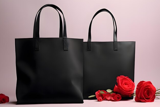 Valentine Tote Bag product mockup Valentines Day Black Two Tote Bag Mockup