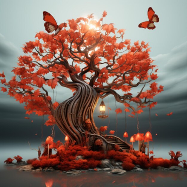 Valentine Tree and Butterfly