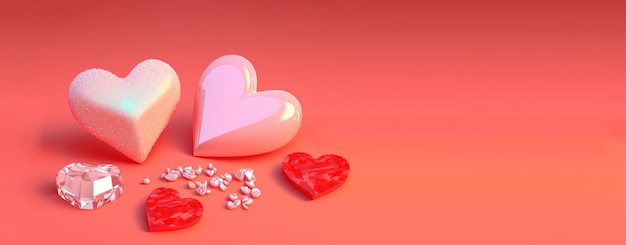 Valentine39s day 3d heart illustration objects and crystal\
diamond background design