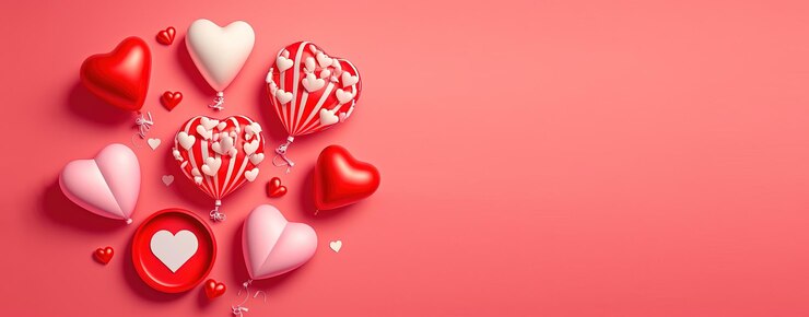 Фотография день святого валентина 39-й фон и блестящая трехмерная форма сердца с небольшим орнаментом для баннера