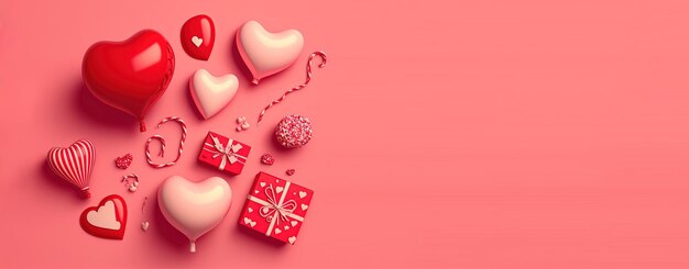 Valentine39s day background and shiny 3d heart shape with small ornament for banner