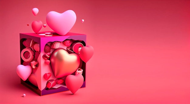 Valentine39s Day gift with hearts with copy space Illustration created by Generative AI technology