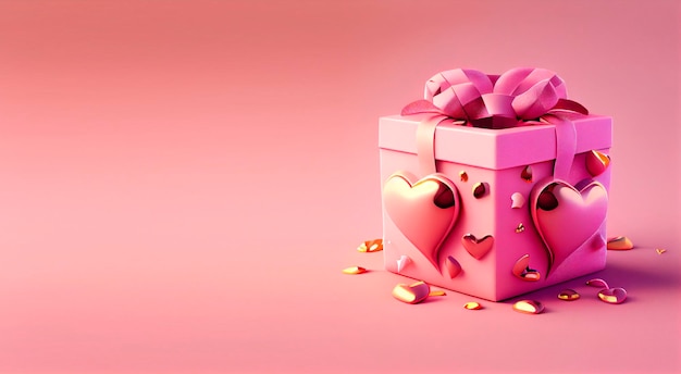 Valentine39s Day gift with hearts with copy space Illustration created by Generative AI technology