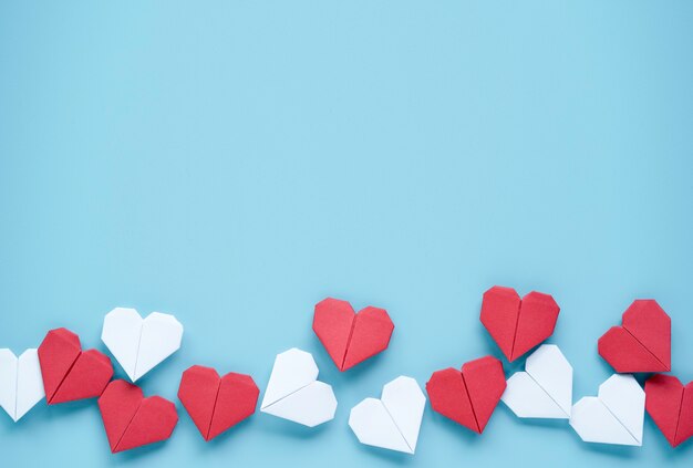 Valentineâs day concept, red and white heart on blue background