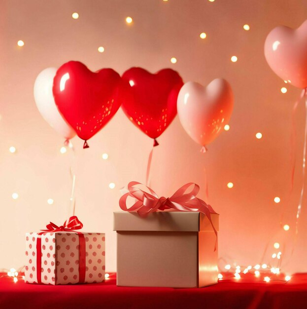 선물 상자와 함께 발렌타인 배경, 심장과 함께 선물 박스, 발렌타인의 배경