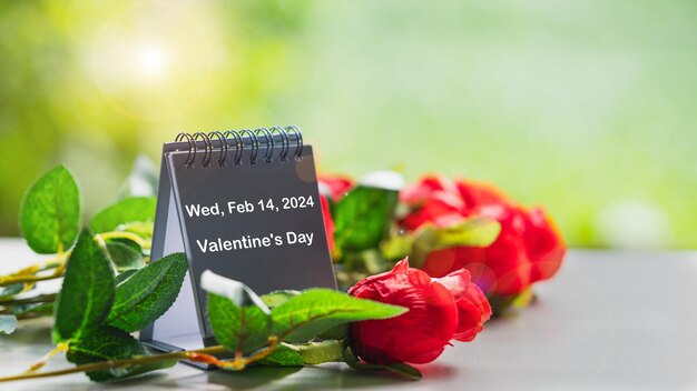 Valentines day 2024 concept on february 14 the calendar marks a day of love as red hearts