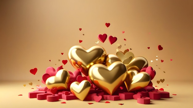 Foto san valentino cuore 3d illustrazione su sfondo dorato