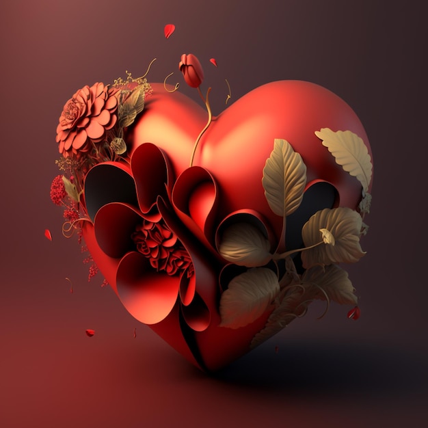 valentines day 3d red love shape floral photo template