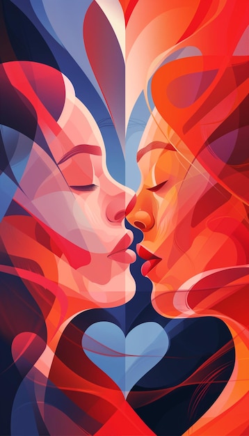 Valentines day abstract illustration with heartshaped elements and vibrant color