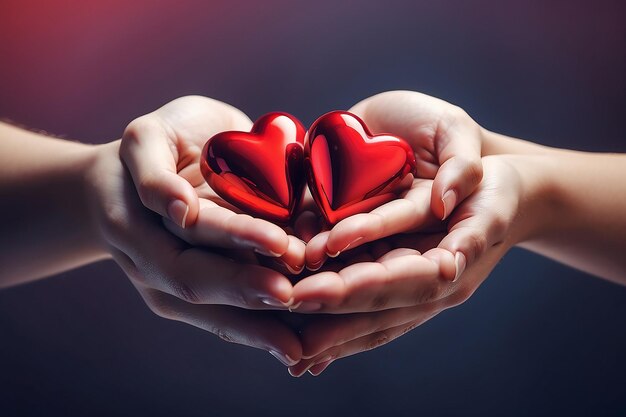 Valentines Day background Abstract of Love Love concept two hearts on hands