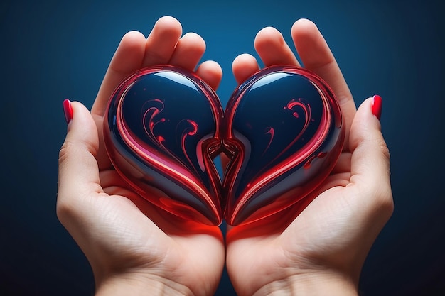 Valentines Day background Abstract of Love Love concept two hearts on hands