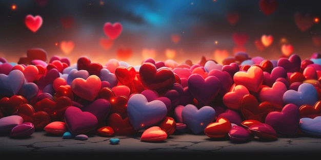 Valentines day background banner abstract panorama background with red hearts concept love