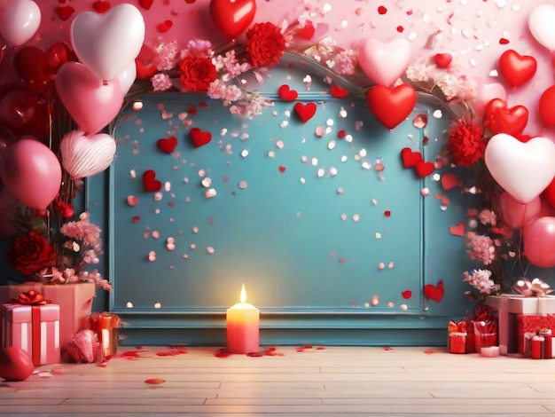 Valentines day background banner design best quality hyper realistic image with heart love gift