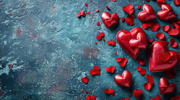 Valentines day background Copy space over blue aged background