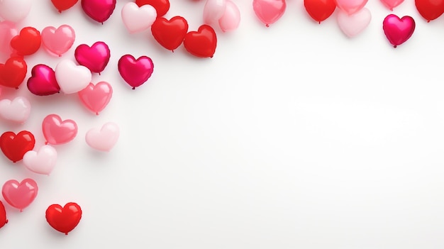 Фон Дня святого Валентина с красными и розовыми воздушными шарами в форме сердца на белом фоне