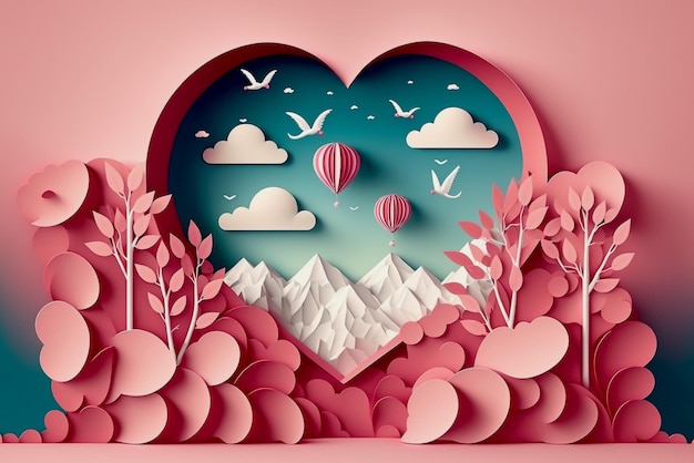 valentines day background in paper cut style