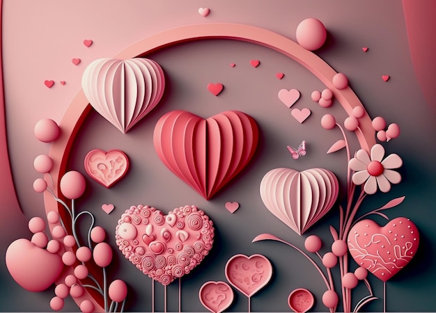 valentines day background in paper cut style