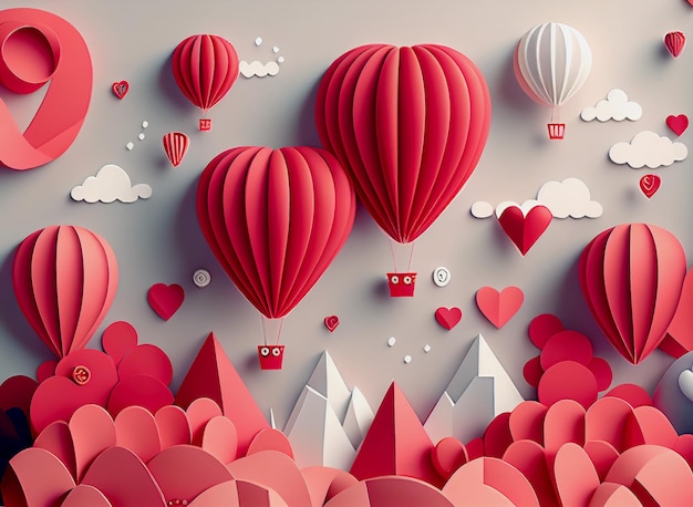 valentines day background in paper cut style