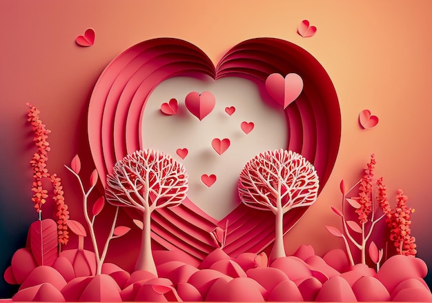 valentines day background in paper cut style