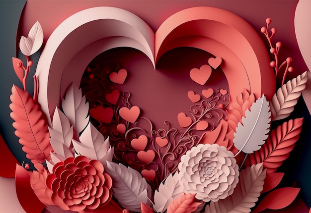 valentines day background in paper cut style