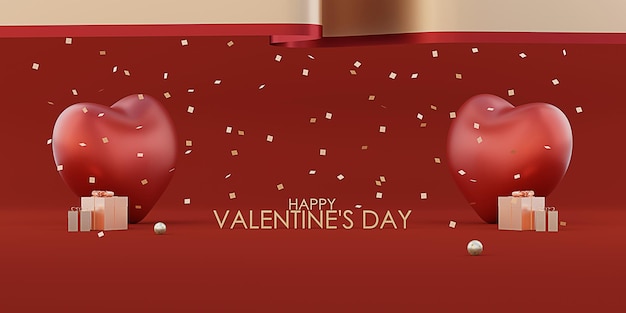 Valentines day background red hearts and gifts sweet colors 3d illustration