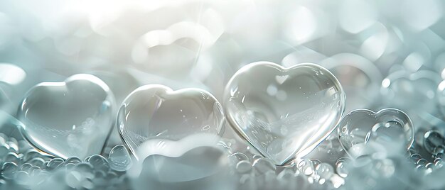 Photo valentines day background soft white design with voluminous transparent hearts in stock photogra