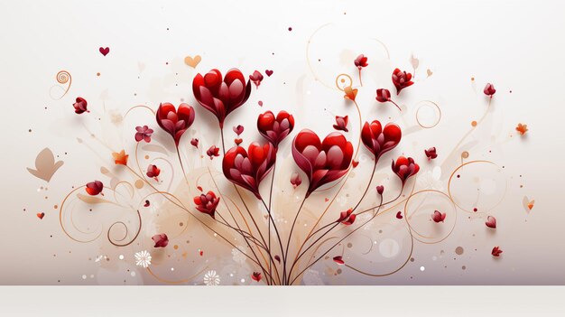 赤いハートの花束でバレンタインデーの背景