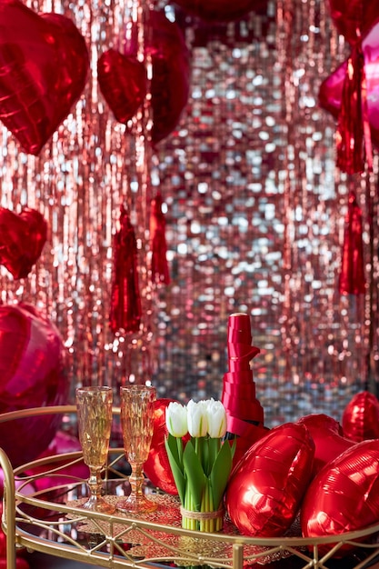 Valentines day background with champagne glasse