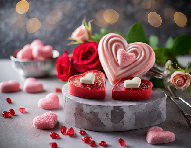 Foto sfondo di san valentino con caramelle al cioccolato