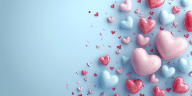 Valentines Day background with copy space and threedimensional hearts Generative Ai